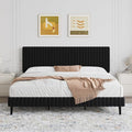 King Size Bed Frame, Velvet Upholstered Platform Bed with Vertical Channel Tufted Headboard and Footboard, No Box Spring Required, Easy Assembly, Black-Ruum Studio Home
