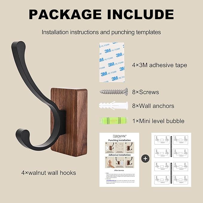 6 Pack Wooden Wall Hooks for Hanging, Adhesive Mounted & Wall Mount Nature Wood Coat Hooks for Towel Clothes Blanket Hat Backpack Robe Nursery Door Board Entryway Key Holder-Ruum Studio Home