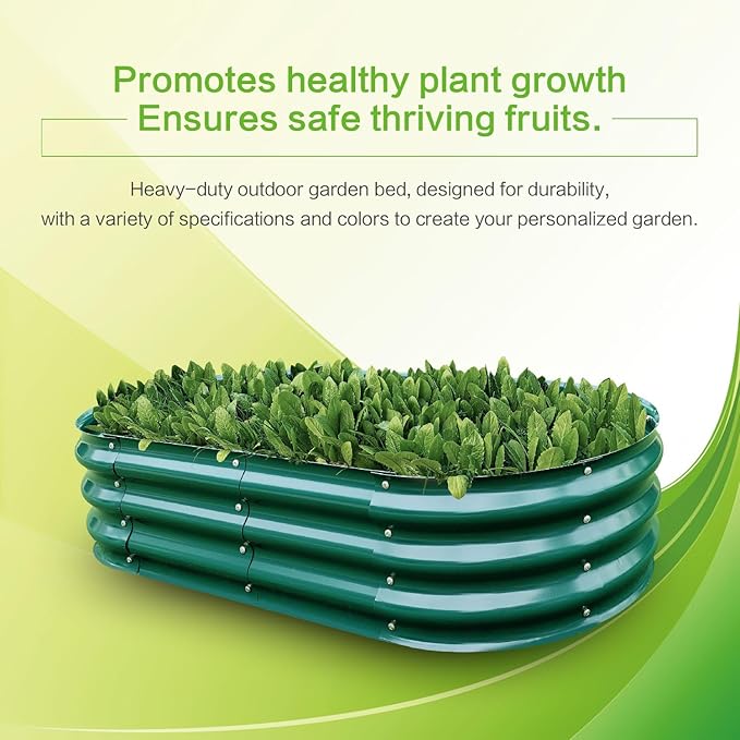 Gardmax Galvanized Raised Garden Bed, Lightweight Planter Boxes Outdoor with Easy Assembly, Large Garden Bed for Vegetables, Fruits, Flower Dark Green 8FT-Ruum Studio Home