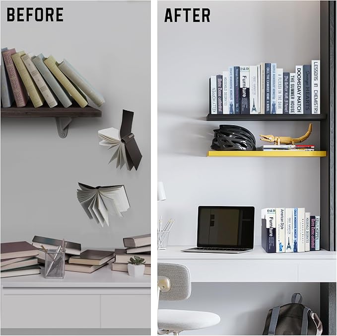 VONDERSO Metal Bookends Black, 2 Pairs Decorative Metal Book End Supports for Shelves Gauge Metal Book Divider Stopper Holders with Non-Slip Anti-Scratch Rubber Pads-Ruum Studio Home