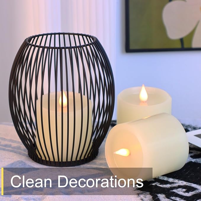 Flameless Candles Battery Operated with Remote Timer, 3D Moving Flame Flickering, Last 600+ Hours Battery Candles, Set of 3 Ivory Real Wax Electric LED Candle, 3" x 3"-Ruum Studio Home