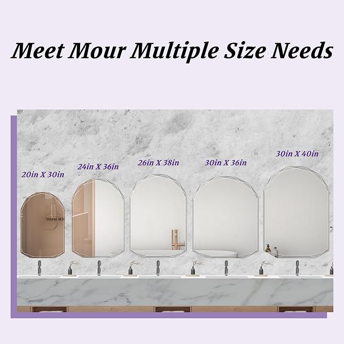 Bathroom Mirror for Wall, 30" x 40" Arched Mirror, Bathroom Vanity Mirrors, Beveled Edge Frameless Wall Mount Vanity Mirror, Wall Mirror Decorative, Irregular Beveled Edge Mirror-Ruum Studio Home