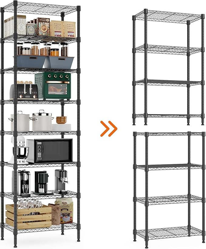 8 Tier 2000 lbs Storage Rack Metal Wire Shelving Unit, Storage Standing Shelf Organizer for Laundry Bathroom Kitchen Pantry Closet Garage Basement Utility Room, Black 13.8" D x 23.6" W x 79.5" H-Ruum Studio Home