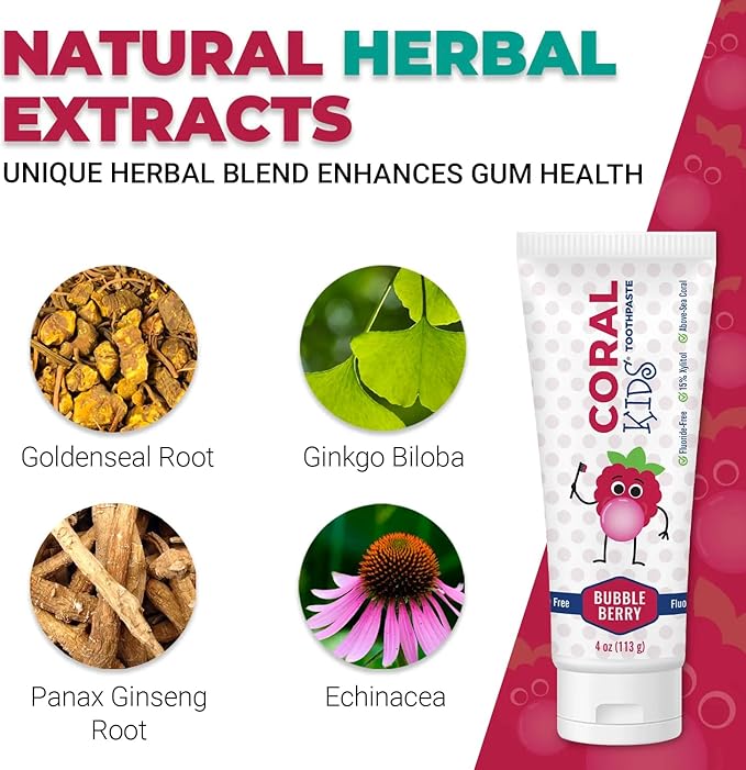 Coral White Kids Bubble Berry Fluoride Free Toothpaste - 4 Ounces (2 Pack)-Ruum Studio Home