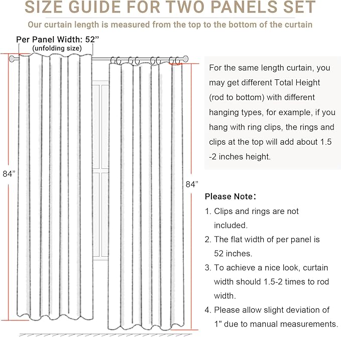 Cream Linen Blackout Curtains 84 Inch Long 2 Panel Set Back Tab Thermal Insulated Light Blocking Curtain for Living Room Black Out Drapes for Bedroom Neutral Rustic Farmhouse 52x84 Length Ivory White-Ruum Studio Home