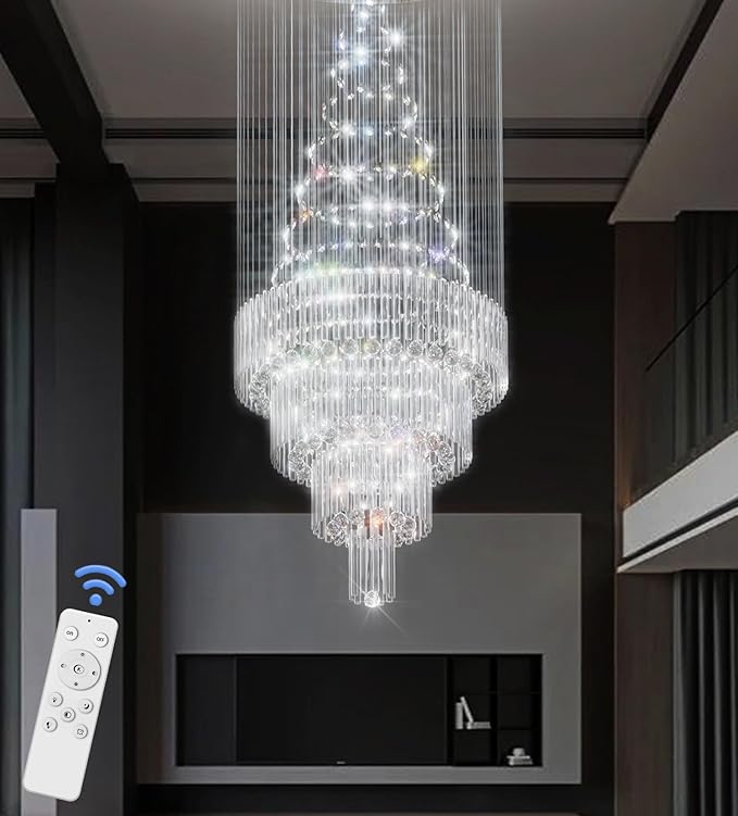 Flashing God D32 x H79'' Modern Crystal Chandelier for High Ceiling Large Foyer Chandeliers Large Raindrop Chandelier for Foyer Living Room Entryway Staircase Villa-Ruum Studio Home