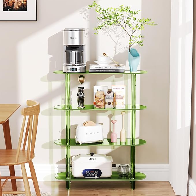 Clear Bookshelf, Acrylic Bookcase with Open Book Shelf Console Table for Entryway Office (4 Tier Green)-Ruum Studio Home