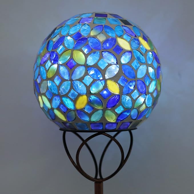 Solar Lights Outdoor Decorative, Solar Gazing Ball Mosaic Garden Stakes Decorative Waterproof Outdoor Lights for Pathway Yard Lawn Decoration (Blue)-Ruum Studio Home