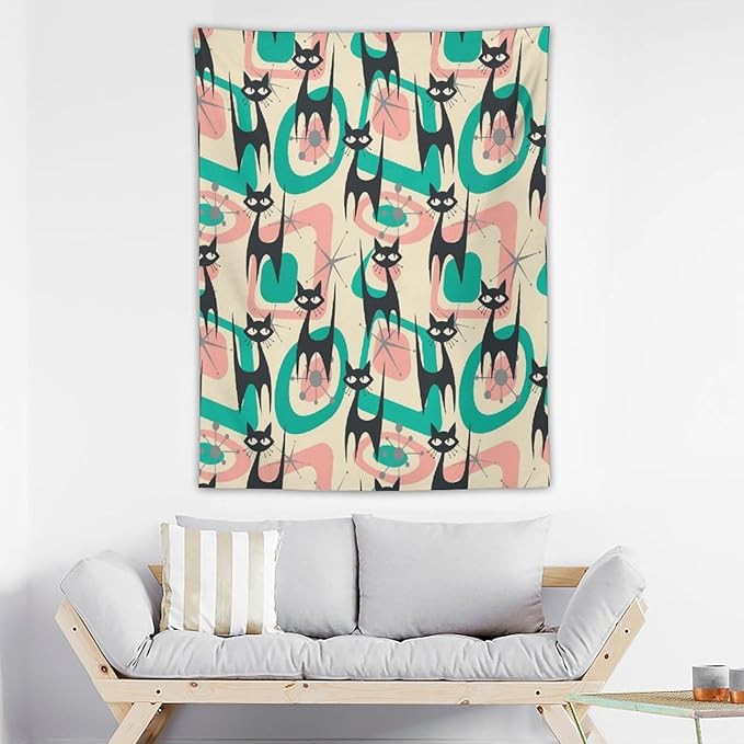 ICMOLYYENLO Boho Medieval Cat Tapestry, Abstract Atomic Starburst Geometric Aesthetic Art Wall Hanging For Bedroom Living Room Dormitory 60x60 Inches-Ruum Studio Home