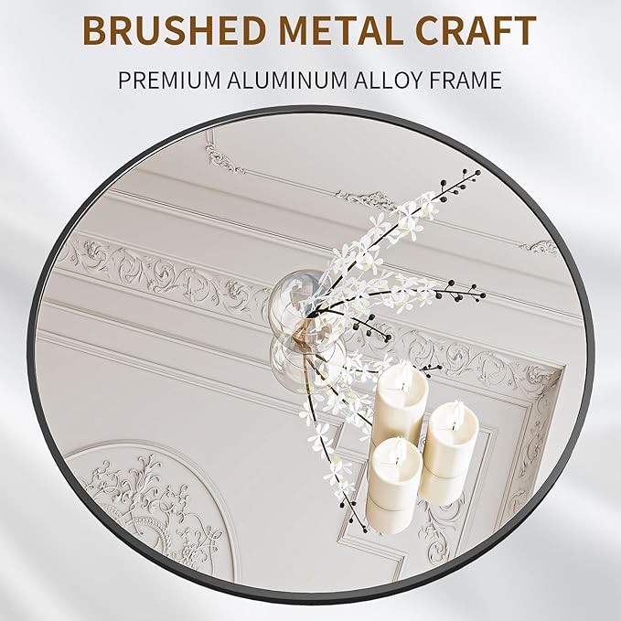 BEAUTYPEAK 40 Inch Round Mirror, Metal Frame Circle Mirror, Wall Mounted for Entryway, Bathroom, Vanity, Living Room, Black-Ruum Studio Home