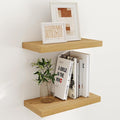 Fun Memories 16 Floating Shelves for Wall, 9 Inch Deep Floating Shelf for Bathroom, Rustic 16 x 9 Floating Shelf for Kitchen, Bedroom, Wide Wooden Shelves Wall Mounted, Oak Color, Set of 2-Ruum Studio Home