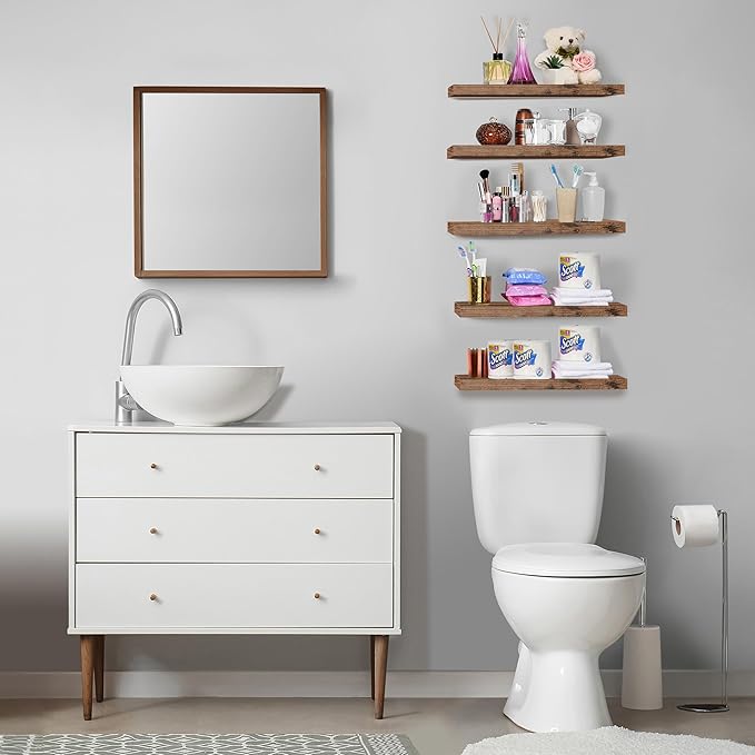 Sorbus Floating Shelves for Wall, Bathroom Shelves Wall Mounted for Kitchen, Bedroom, Living Room, Bathroom Storage, Over Toilet, Hanging Book Shelf for Ｗall Home Decor (Mahogony, 5 Pack)-Ruum Studio Home