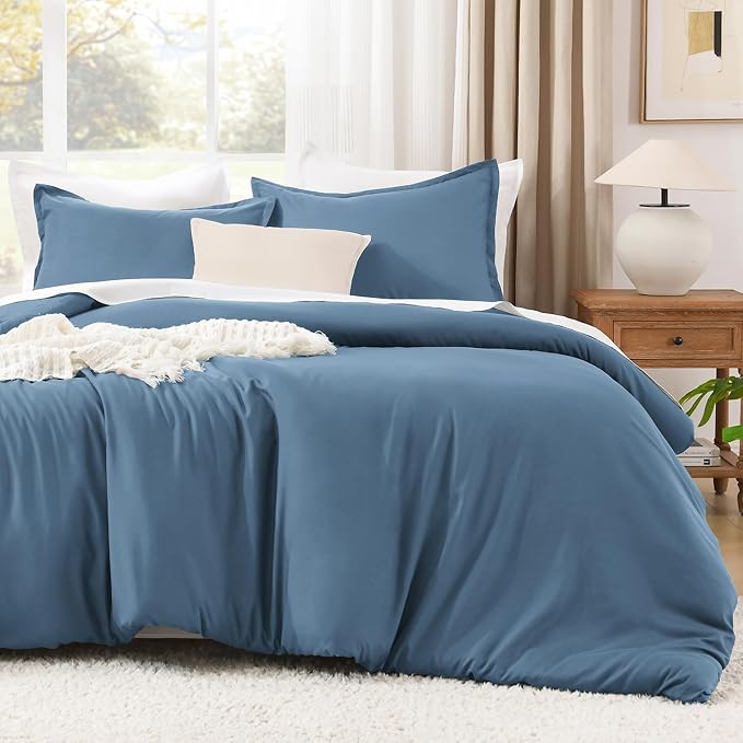 Litanika Comforters Queen Size Ocean Blue, 3 Pieces Lightweight Solid Bedding Set & Collections, All Season Fluffy Bed Set (90x90 Inches Comforter & 2 Pillowcases)-Ruum Studio Home