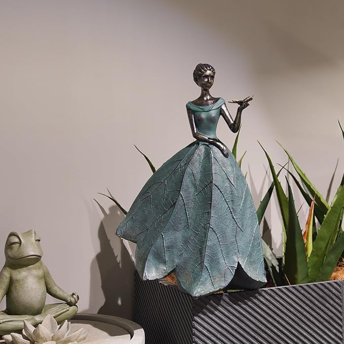 Guichifun Fairy Statue Collection Home Decoration - Leaf Angel Girls with Dragonfly Resin Home Decor for Outside or Inside Rustic Garden Outdoor Yard Decorations Figurines Gift 12 x 8.5 x 18 Inch-Ruum Studio Home