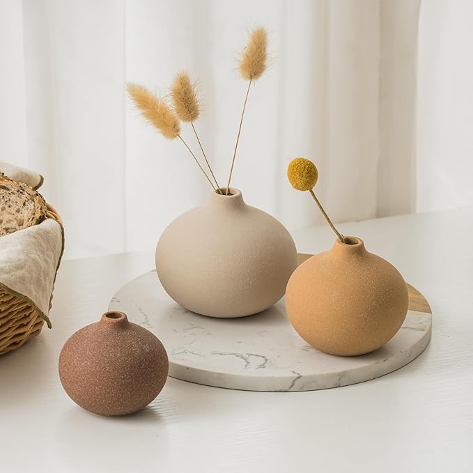 Ceramic Vase Set of 3, Bud Vases for Modern Farmhouse Home Decor, Cute Vases, Small Flower Vases for Dining Table Centerpieces,Living Room,Shelf,Mantel and Entryway Display-Ruum Studio Home