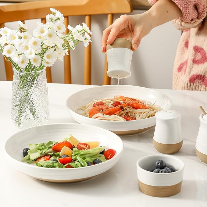 Pasta Bowls 32 OZ,Ceramic Salad Serving Bowls Set of 2,Large 8.7 inch Shallow Bowls Plates for Fruit,Noodle,Dinner,Soup Bowls for Christmas Gift,Dishwasher & Microwave Safe,White-Ruum Studio Home