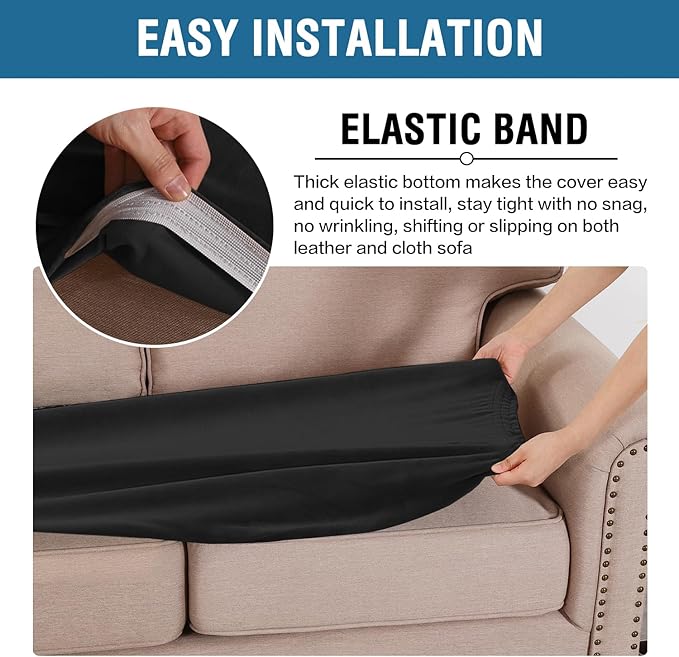 H.VERSAILTEX Velvet Stretch Individual Couch Cushion Cover Plush Slipcover for Loveseat Sofa Furniture Protector Seat Cover (1 Piece Loveseat Cushion Cover, Black)-Ruum Studio Home
