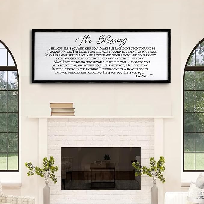 The Blessing Christian Song Lyrics Wall Decor 32"×12" Bible Verse May The Lord Bless You Scripture Wall Art Sign (Black)-Ruum Studio Home