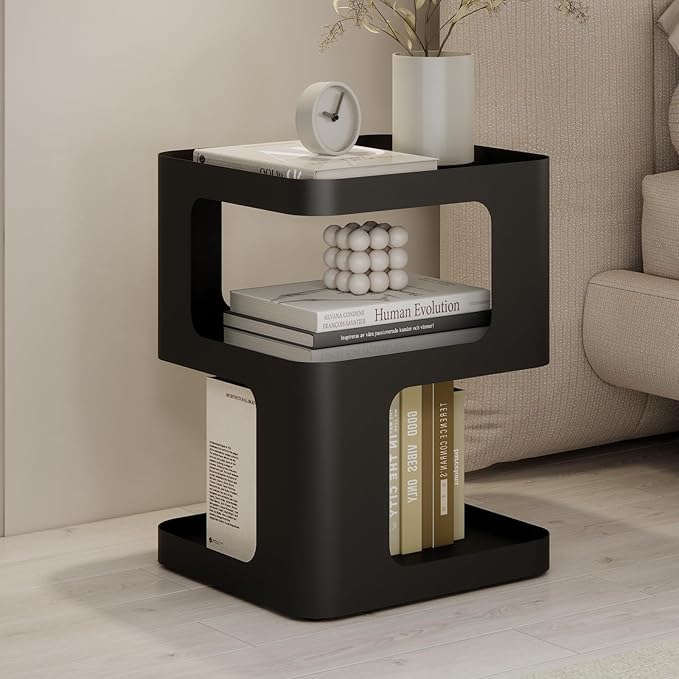 Modern Side Table, Metal Bedside Table Living Room, 3 Tier end Tables with Storage,Nightstand for Small Spaces, Living Room, Bedroom, Sturdy, No Assembly Required-Ruum Studio Home