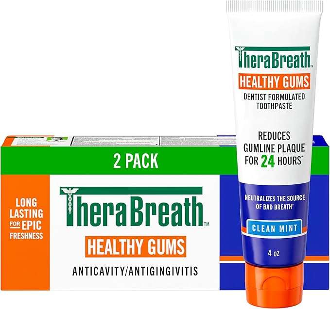 TheraBreath Healthy Gums Toothpaste, Fights Bad Breath for 12 Hours, with Stannous Fluoride for Anticavity & Gingivitis Protection, Clean Mint, 4 Oz, 2-Pack-Ruum Studio Home