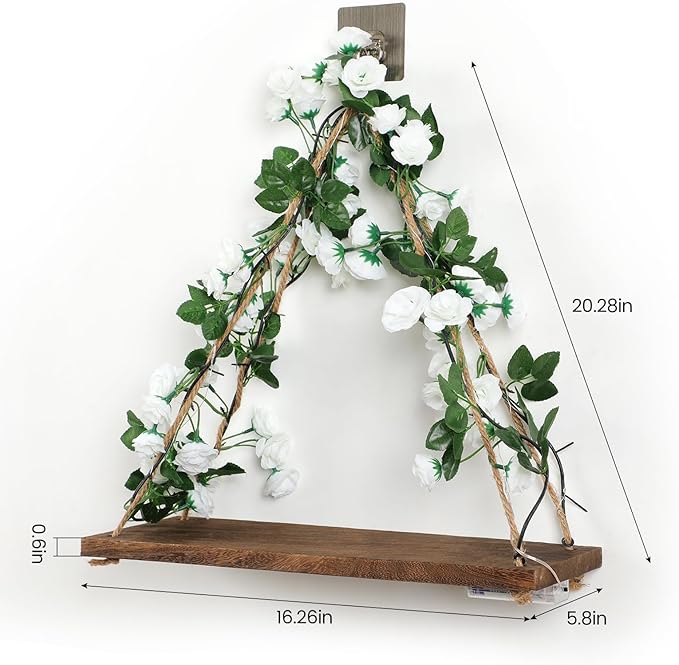 Floating Shelves for Wall,Plant Wall Decor,Hanging Shelf,Cottage Core Decor,Room Decor Aesthetic,Boho Room,Adhesive Shelves,Floating Shelves for No Drilling,Two-Piece Set(White Flower)-Ruum Studio Home
