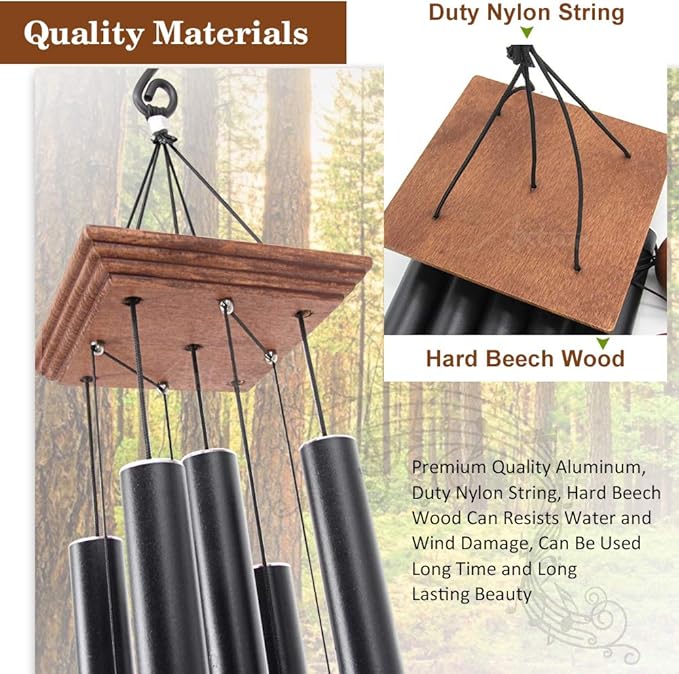 Astarin Wind Chimes Outdoor Deep Tone, Memorial Wind Chimes Outdoor, Gifts for Housewarming/ Mother Day/ Christmas, Outdoor Decor for Patio, Garden, Yard, Home (36 Inch Black Wind Chime)-Ruum Studio Home