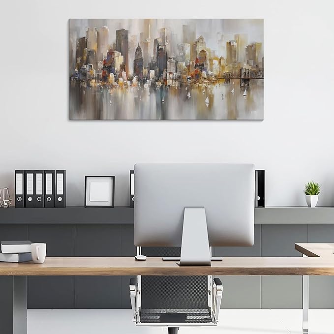 New York City Wall Art - Modern Abstract Wall Art for Living Room, Office & Bedroom Cityscape & Paintings for Bedroom brooklyn bridge Wall Art Pictures Wall Decor Chicago Artwork for Walls 20×40IN-Ruum Studio Home