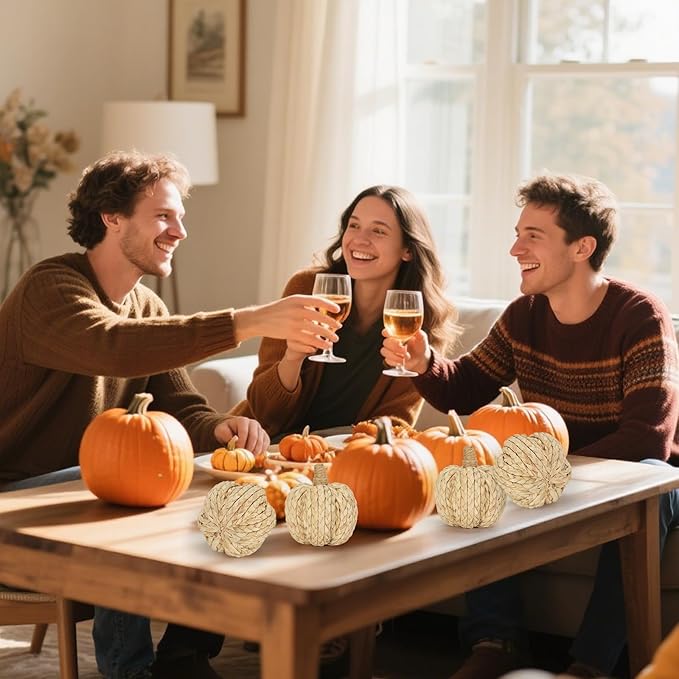 naturevibe 4.3 Inches Braided Cornhusk Pumpkin Decor Set of 4 as Centerpieces for Tables,Natural Corn Stalks Woven Pumpkins for Fall Home Decor,Thanksgiving Decorations or Autumn Harvest Gifts-Ruum Studio Home