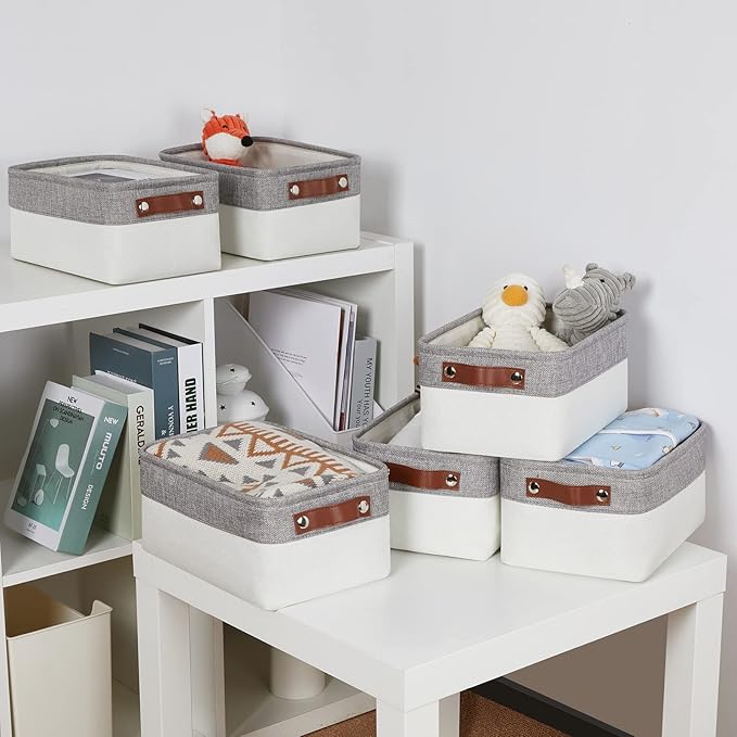 DULLEMELO Storage Baskets Bins for Organizing, Small Fabric Baskets for Shelves, Closets, Nursery, Home, Office, Empty Gift Baskets (6-Pack, Grey&White)-Ruum Studio Home