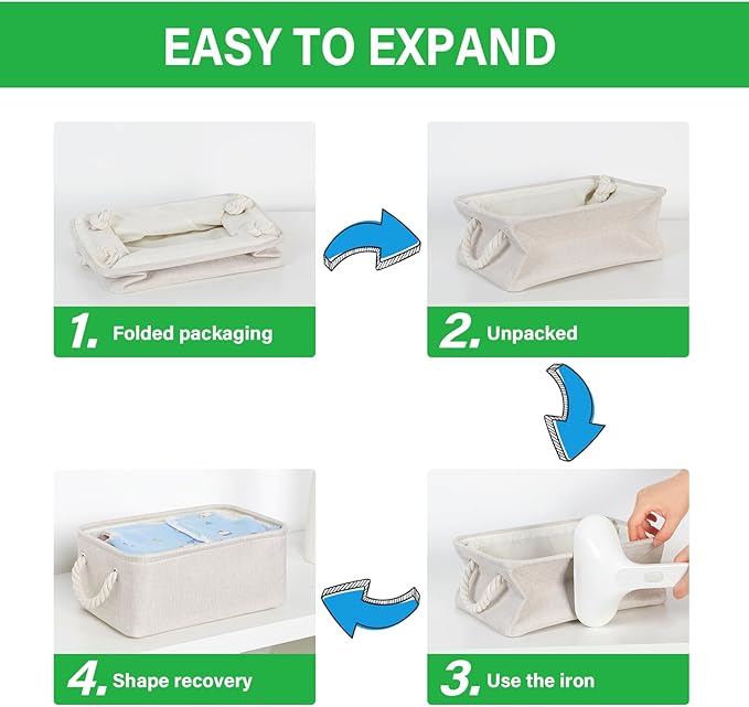 Bidtakay Small Storage Bins for Shelves 3 Pack Fabric Storage Baskets for Organizing 12x8x5 Inch Closet Storage Bins Linen Collapsible Organizer for Closet-Light Biege-Ruum Studio Home