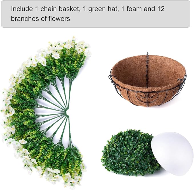 Ivydale Artificial Fake Hanging Flowers Plants Baskets for Outdoor Spring Summer Decoration, Faux Silk White Morning Glory Look Real UV Resistant for Outside Porch Patio Balcony Yard Front Door Garden-Ruum Studio Home