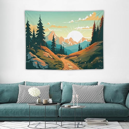 HZOHNAGO Mountain Tapestry Forest Mountain Sunrise Road Pattern Printed Wall Tapestry Wall Hanging for Bedroom Living Room Dorm 40" W x 30" H-Ruum Studio Home