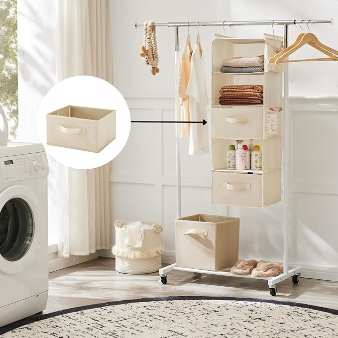 Hanging Shelf Closet Storage Organizer Removable Drawers ，Hanging Storage Organizer Hanging Sweater 2 Sock Underwear Drawers for Closet, Bedroom, Beige-Ruum Studio Home