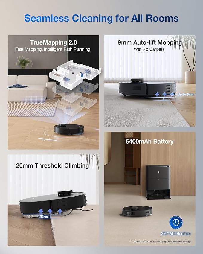 ECOVACS DEEBOT T30S PRO Robot Vacuum and Mop, 11000Pa, TruEdge Adaptive Edge Mopping, ZeroTangle Technology, AI Instant Re-mop, Self-Emptying & Refilling, AI Obstacle Avoidance-Ruum Studio Home