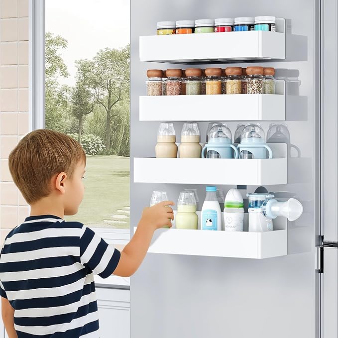Magnetic Spice Rack for Refrigerator, Kitchen Organizer and Storage Shelf, White (4 Pack)…-Ruum Studio Home