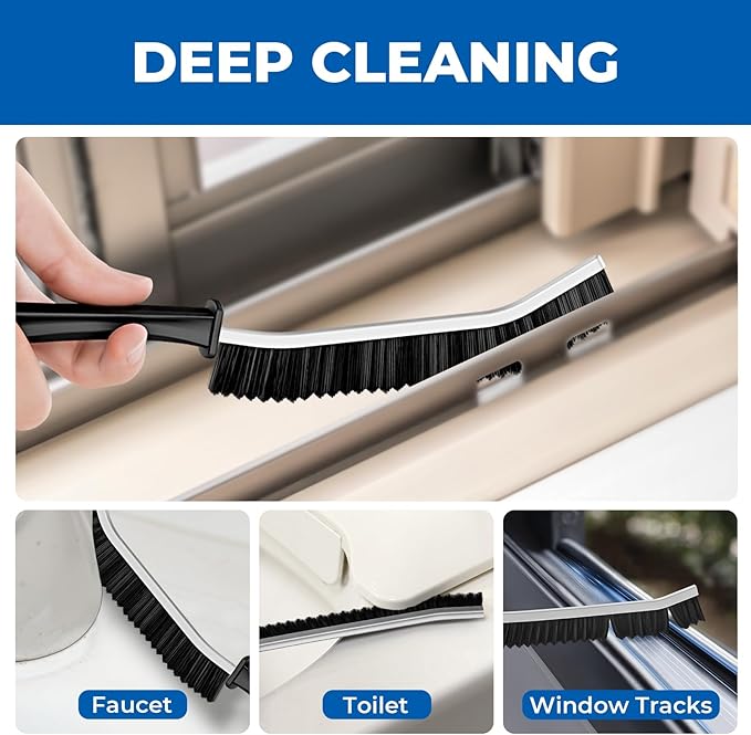 Crevice Cleaning Brushes, Serrated Cleaner Scrub Brush Tool for Hard to Reach Tight Space, Home Essentials, Cleaning Supplies for Shower, Bathroom, Kitchen, Toilet, Window (3, Black)-Ruum Studio Home