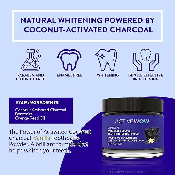 Active Wow Activated Coconut Powder – Whitening Toothpaste Powder, Fluoride-Free, Sulfate & Paraben-Free, Vanilla Flavor-Ruum Studio Home