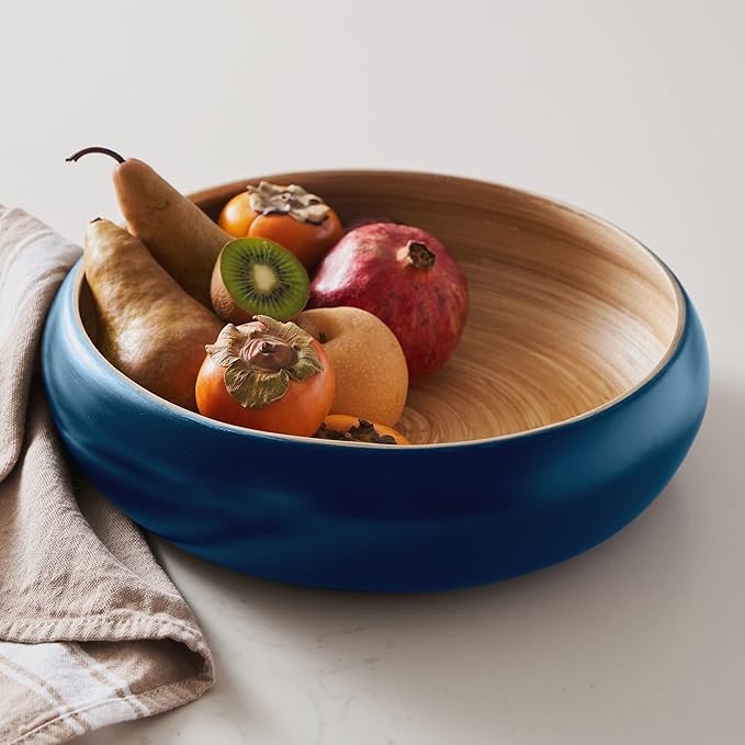 Fruit Bowl For Kitchen Counter, Decorative Bowl, Large Serving Bowl Or Fruit Basket For Kitchen Spun Bamboo (Blue)-Ruum Studio Home