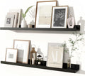 Fun Memories Picture Ledge Shelves Set of 2, 32 Inch Rustic Wall Mounted Floating Shelves with Lip for Home Storage and Décor in Bathroom, Kitchen, Nursery, Bedroom, Living Room, Black-Ruum Studio Home