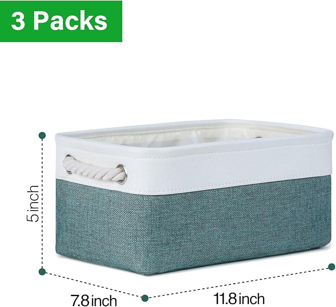 Bidtakay Small Storage Baskets for Shelves 3 Pack Fabric Storage Bins for Organizing Linen Collapsible Organizer for Closet-Deep Green-Ruum Studio Home