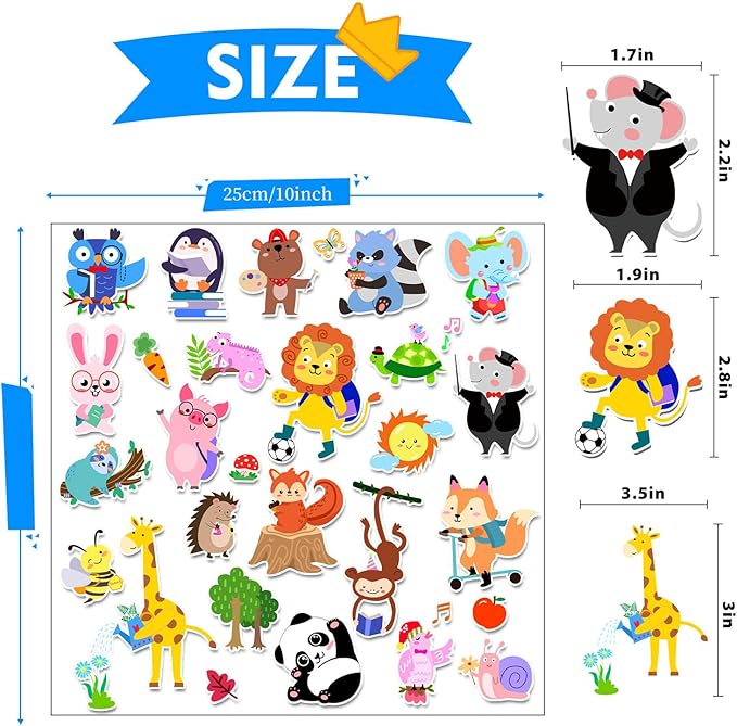 Brand, Cute Animals 21PCS Thick Gel Clings Stickers for Kids, Animal Decals, Airplane Birthday Party Supplies, Wide Application, Removable, Reusable, Cartoon Pattern, Indoor Usage-Ruum Studio Home