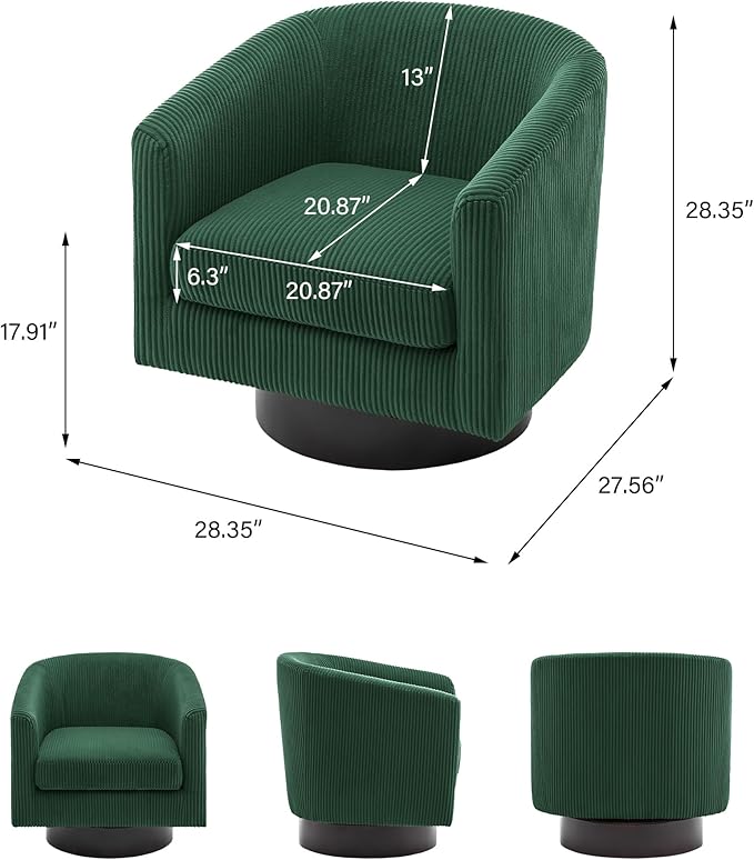 Swivel Barrel Accent Chair, Modern Round Corduroy Fabric Arm Chair for Living Room, Bedroom, Comfy Club Reading Chairs for Adults (Corduroy Dark Green, Set of 2)-Ruum Studio Home