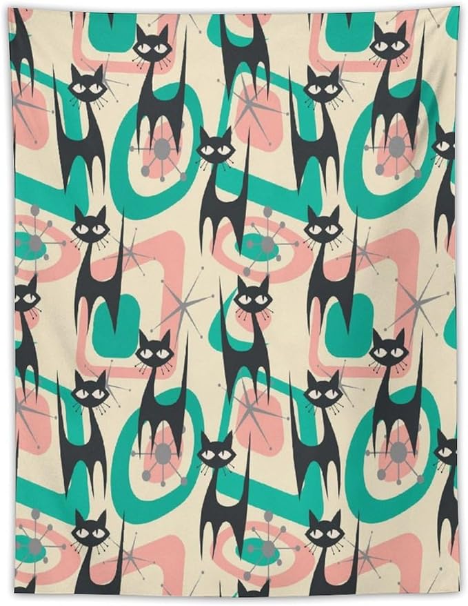 ICMOLYYENLO Boho Medieval Cat Tapestry, Abstract Atomic Starburst Geometric Aesthetic Art Wall Hanging For Bedroom Living Room Dormitory 60x60 Inches-Ruum Studio Home