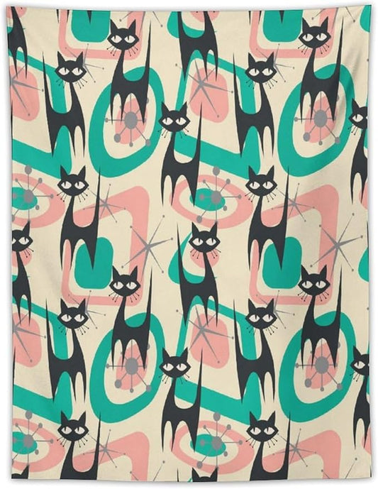 ICMOLYYENLO Boho Medieval Cat Tapestry, Abstract Atomic Starburst Geometric Aesthetic Art Wall Hanging For Bedroom Living Room Dormitory 50x60 Inches-Ruum Studio Home