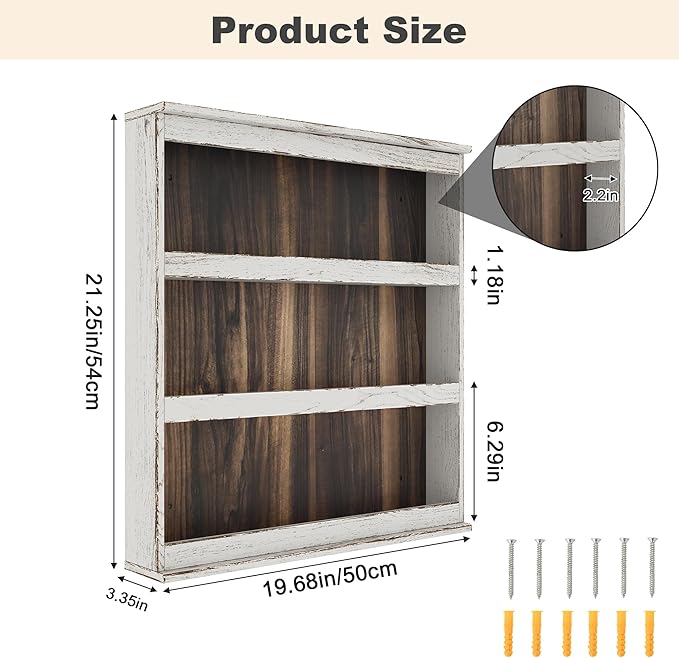 Nisorpa 3 Tier Spice Rack Wall Mount, Rustic Burnt Wood Wall Hanging Spice Rack Kitchen Spice Shelf Organizer for Seasoning Jars or Condiment Bottles, 19.68 x 3.35 x 21.25 Inches-Ruum Studio Home