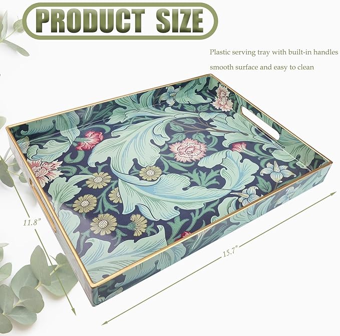 Spsyrine Serving Tray with Handles, Plastic Decorative Tray for Coffee Table, Living Room, Home Decor, Leicester-Ruum Studio Home