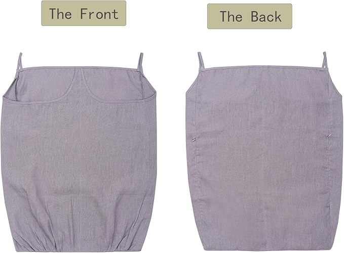 100% Pure Linen Dual Hanging Laundry Bag with 2 Deep Pocket and 2 Side Zipper 20x27in, Over The Door Laundry Hamper Space Saving Hampers for Dirty Clothes Home Travel, Grey-Ruum Studio Home