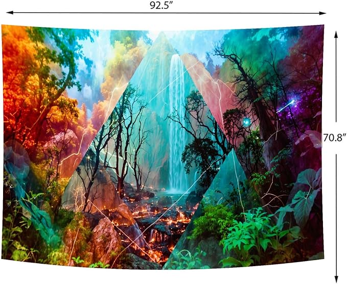 Delur Forest Tapestry Waterfall Mountain Rainforest Sunset Nature Tree Tapestry Wall Hanging Scenic Tropical Landscape Natural Sunrise Headboard for Bedroom Living Room Home Decor (70.8" x 92.5")-Ruum Studio Home