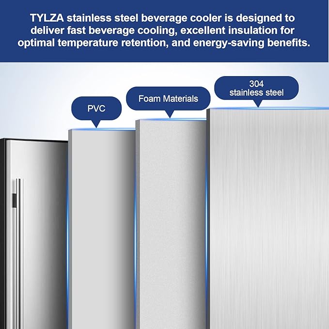 Tylza Outdoor Beverage Refrigerator 24 Inch, Stainless Steel Under Counter Beverage Cooler, 190 Cans Beer Fridge Built-in and Freestanding Beverage Fridge-Ruum Studio Home
