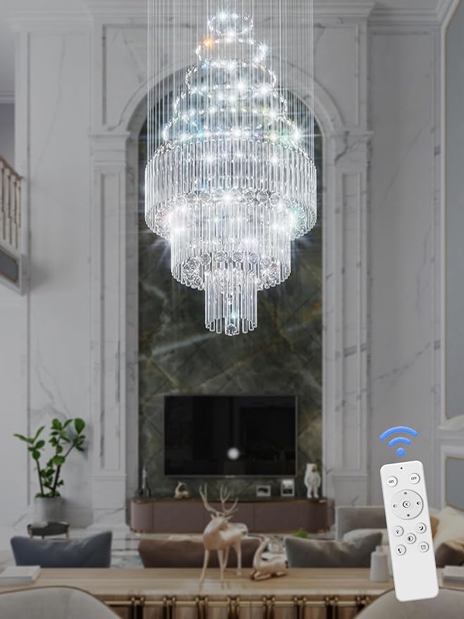 D24''XH86'' Large Chandeliers Modern Pendant Chandelier Lighting Raindrop Crystal Chandelier Flush Mount Ceiling Light for Entryway Staircase Hotel Lobby-Ruum Studio Home